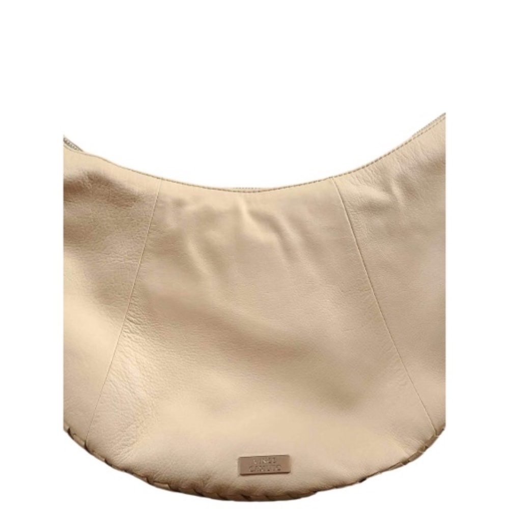 Vince Camuto clarq genuine leather warm vanilla crescent shaped hobo handbag NWT